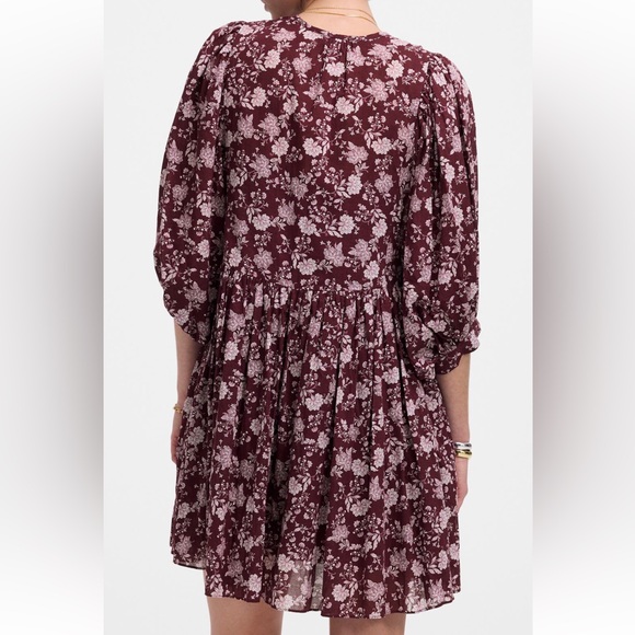 NWT Madewell Splitneck Puff Sleeve Dress in Floral - Picture 4 of 6